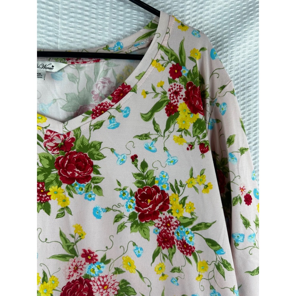 The Pioneer Women's Pink Floral Print 3/4 Sleeve Soft‎ V-Neck T-Shirt Size XXL - Picture 3 of 4